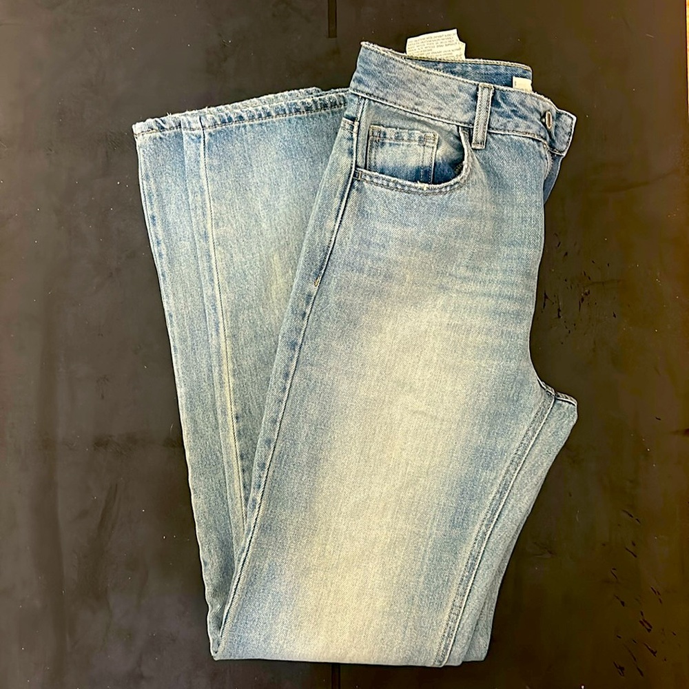 High waisted wide leg jeans.